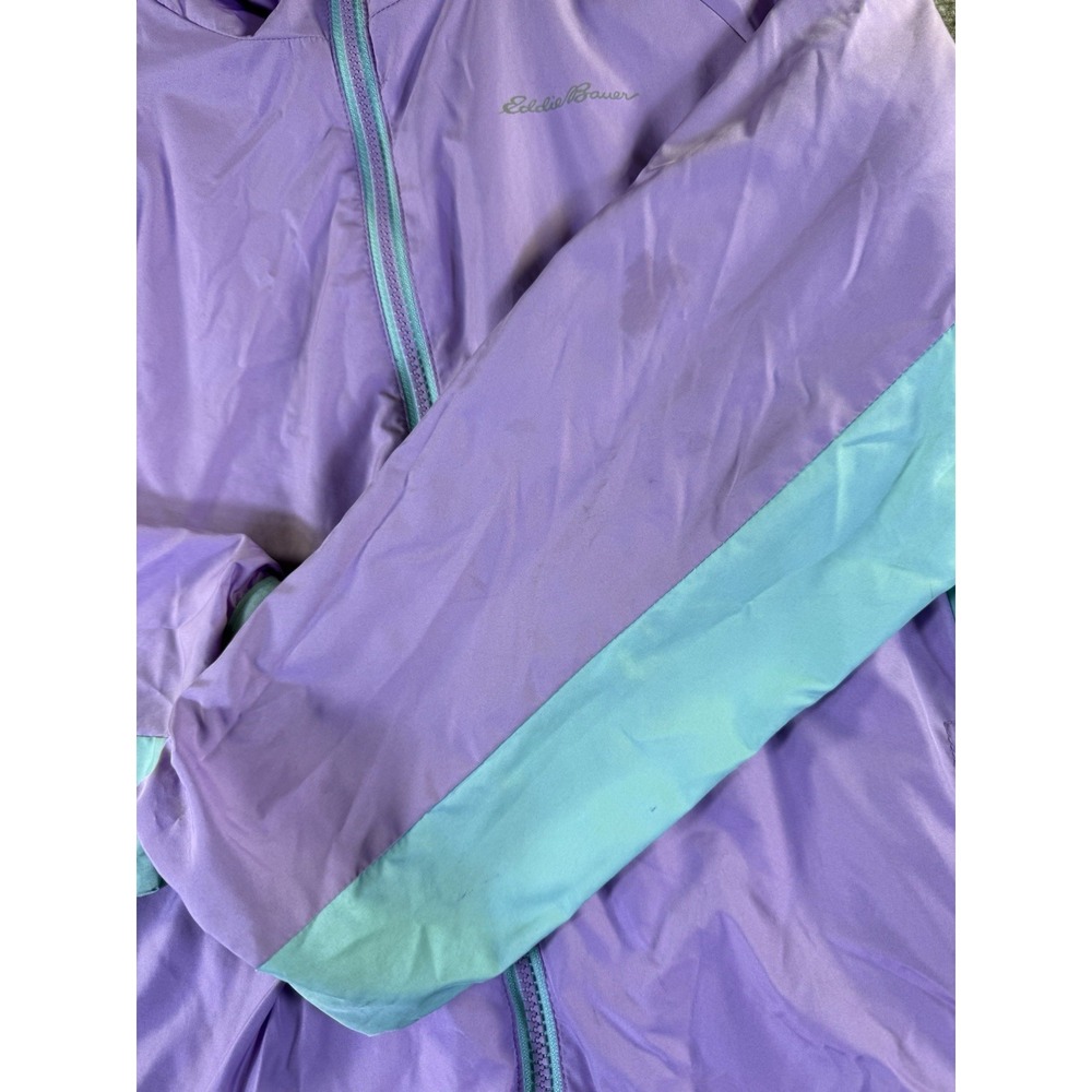Eddie Bauer Girls Reversible Windbreaker/Fleece Hooded Jacket Size L Purple/Teal - Picture 12 of 14